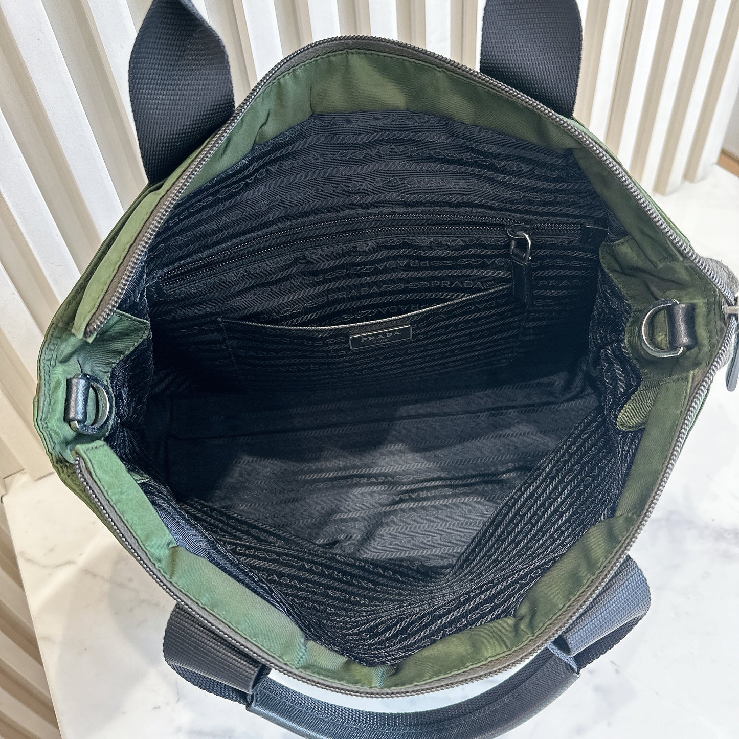 Prada Tessuto Nylon Tote Bag In Army Green
