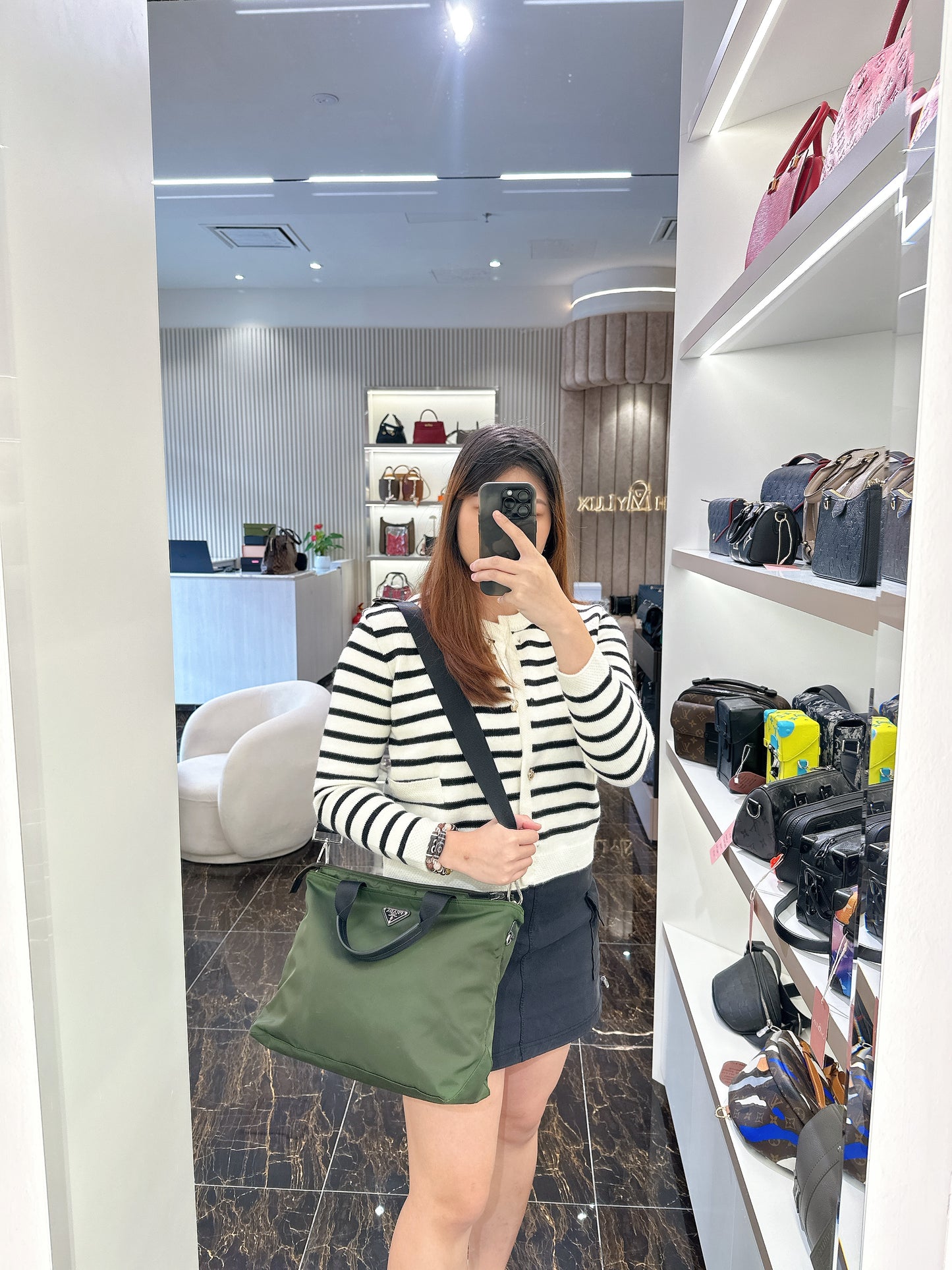 Prada Tessuto Nylon Tote Bag In Army Green