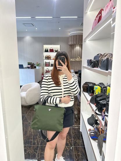 Prada Tessuto Nylon Tote Bag In Army Green