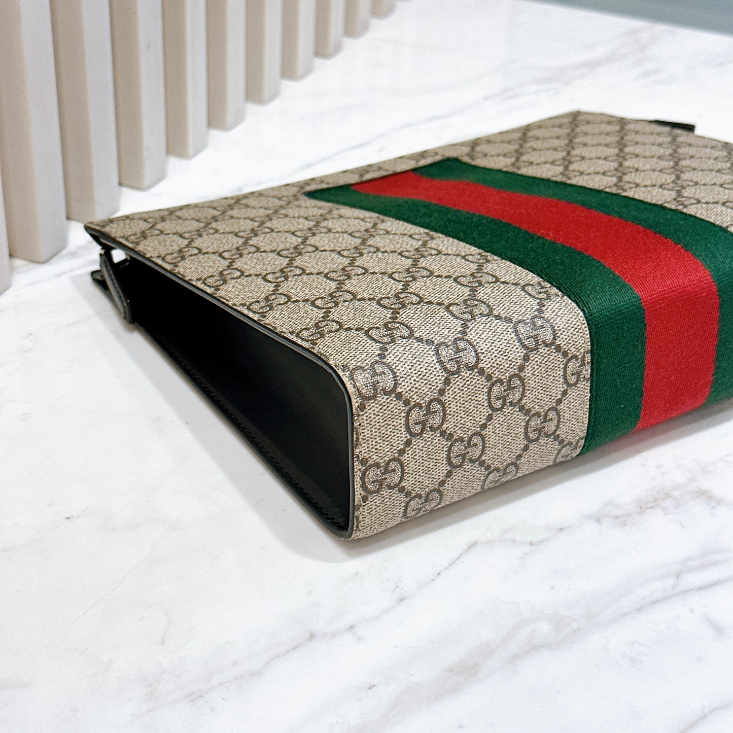 Gucci GG Supreme Web Pouch Beige/Ebony