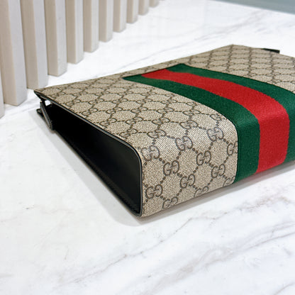 Gucci GG Supreme Web Pouch Beige/Ebony