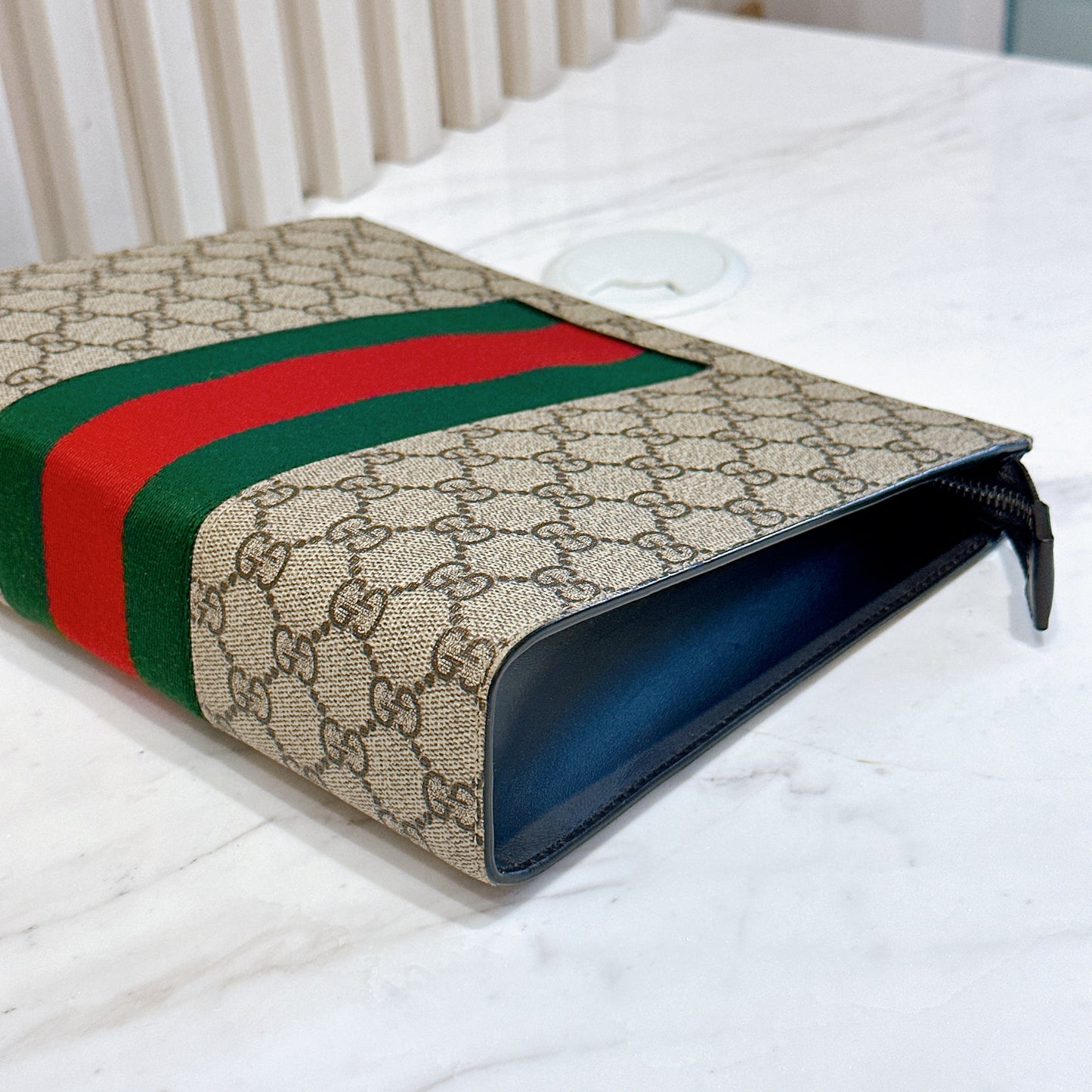 Gucci GG Supreme Web Pouch Beige/Ebony