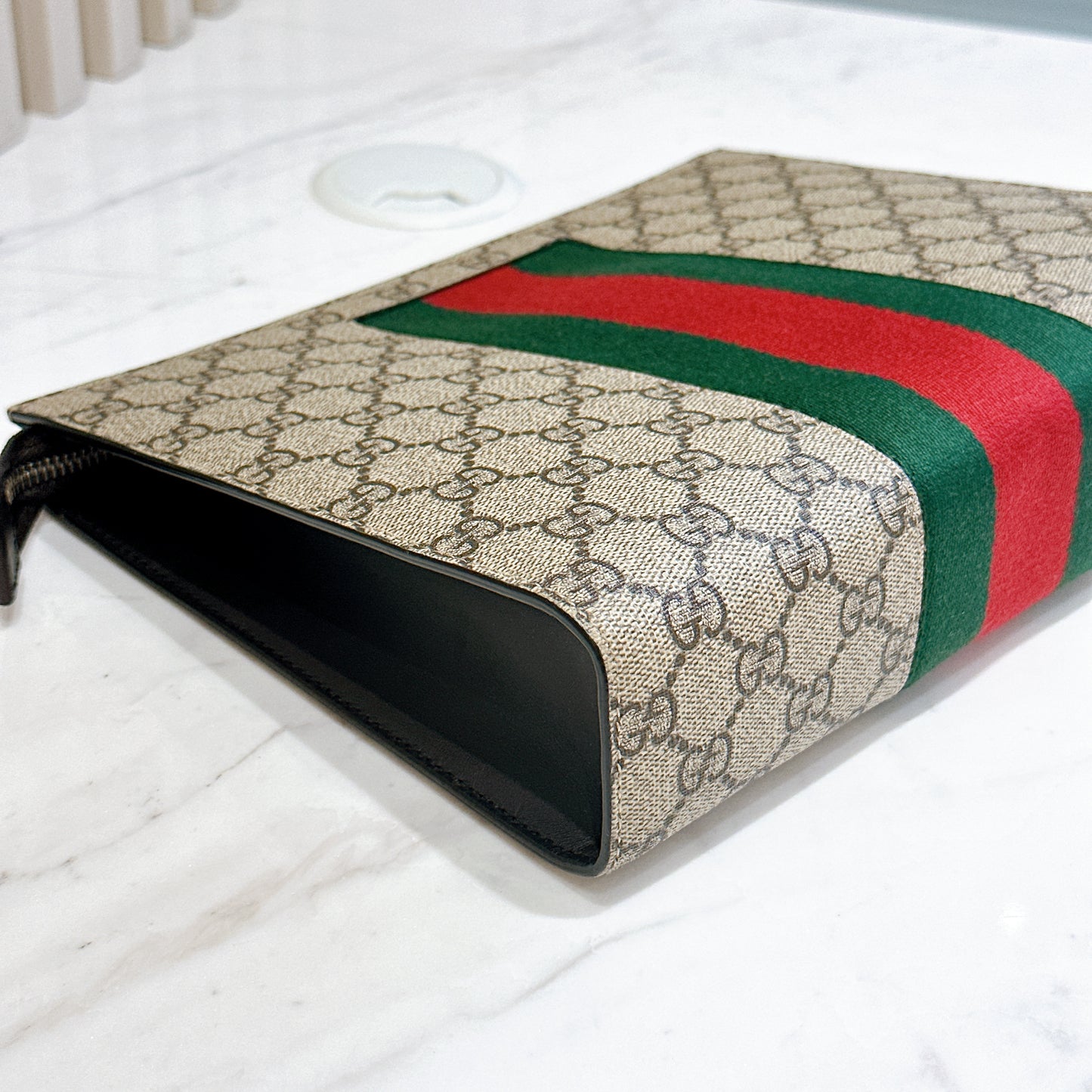 Gucci GG Supreme Web Pouch Beige/Ebony