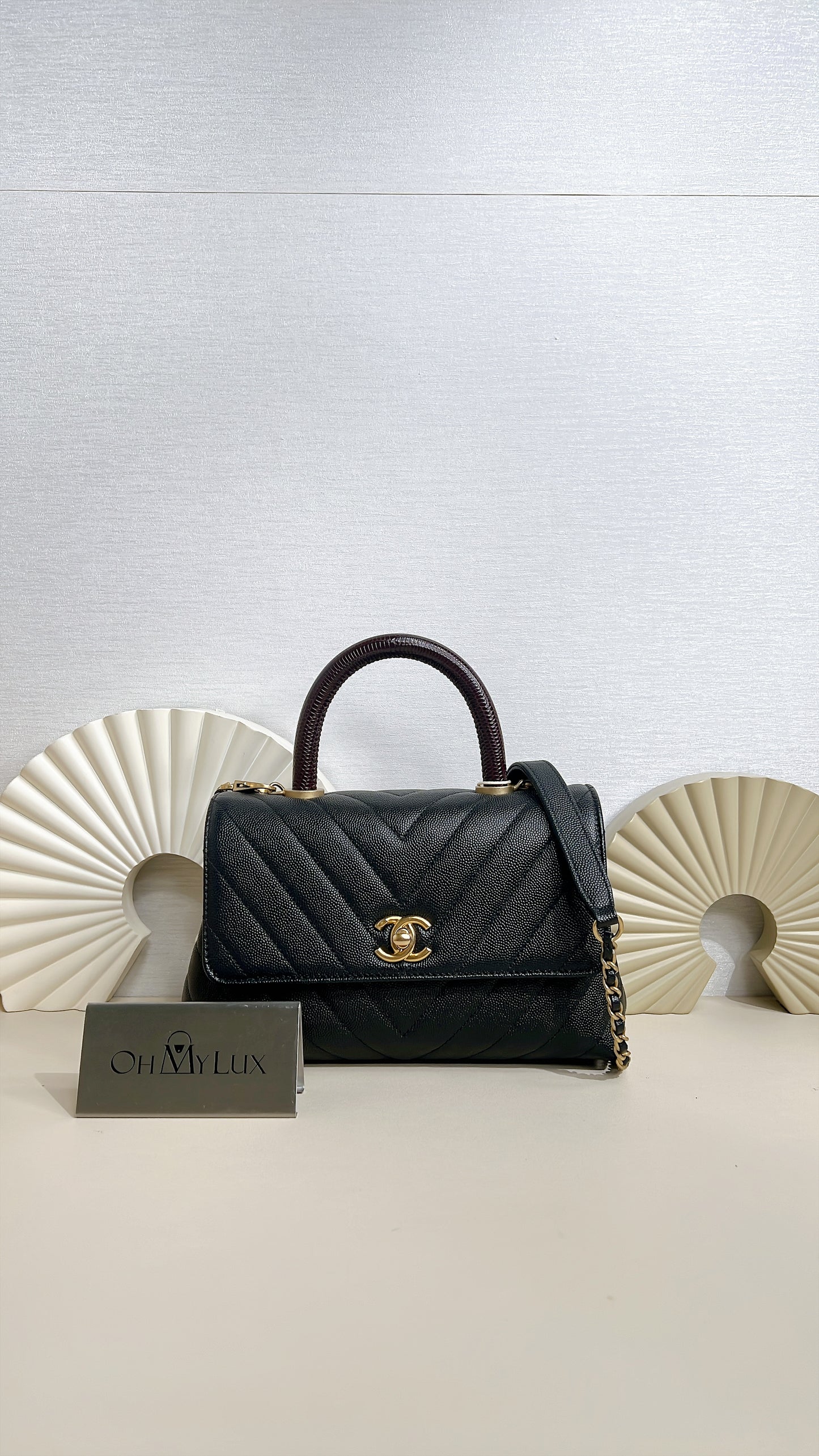 Chanel Coco Handle Small in Black Lizard Handle