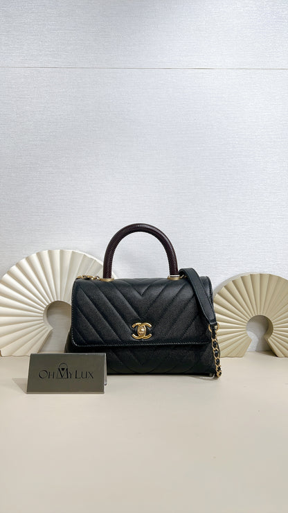 Chanel Coco Handle Small in Black Lizard Handle