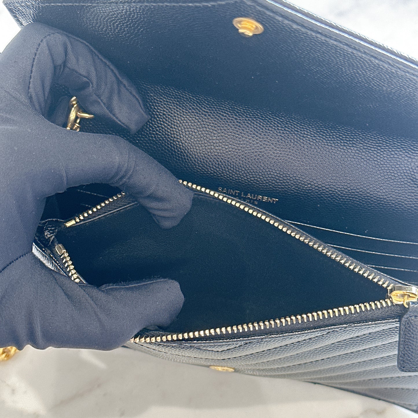 YSL Wallet On Chain Small in Black GHW