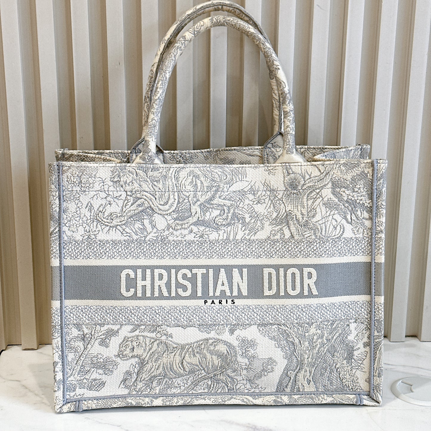 Dior Medium Book Tote in Blue Toile de Jouy Embroidery