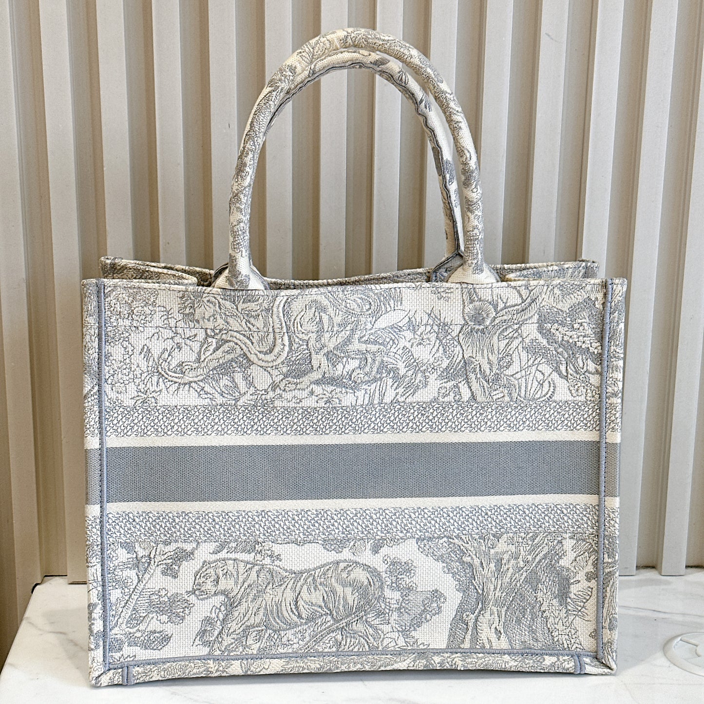 Dior Medium Book Tote in Blue Toile de Jouy Embroidery