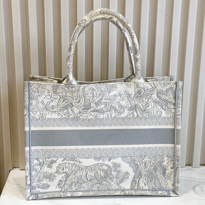Dior Medium Book Tote in Blue Toile de Jouy Embroidery