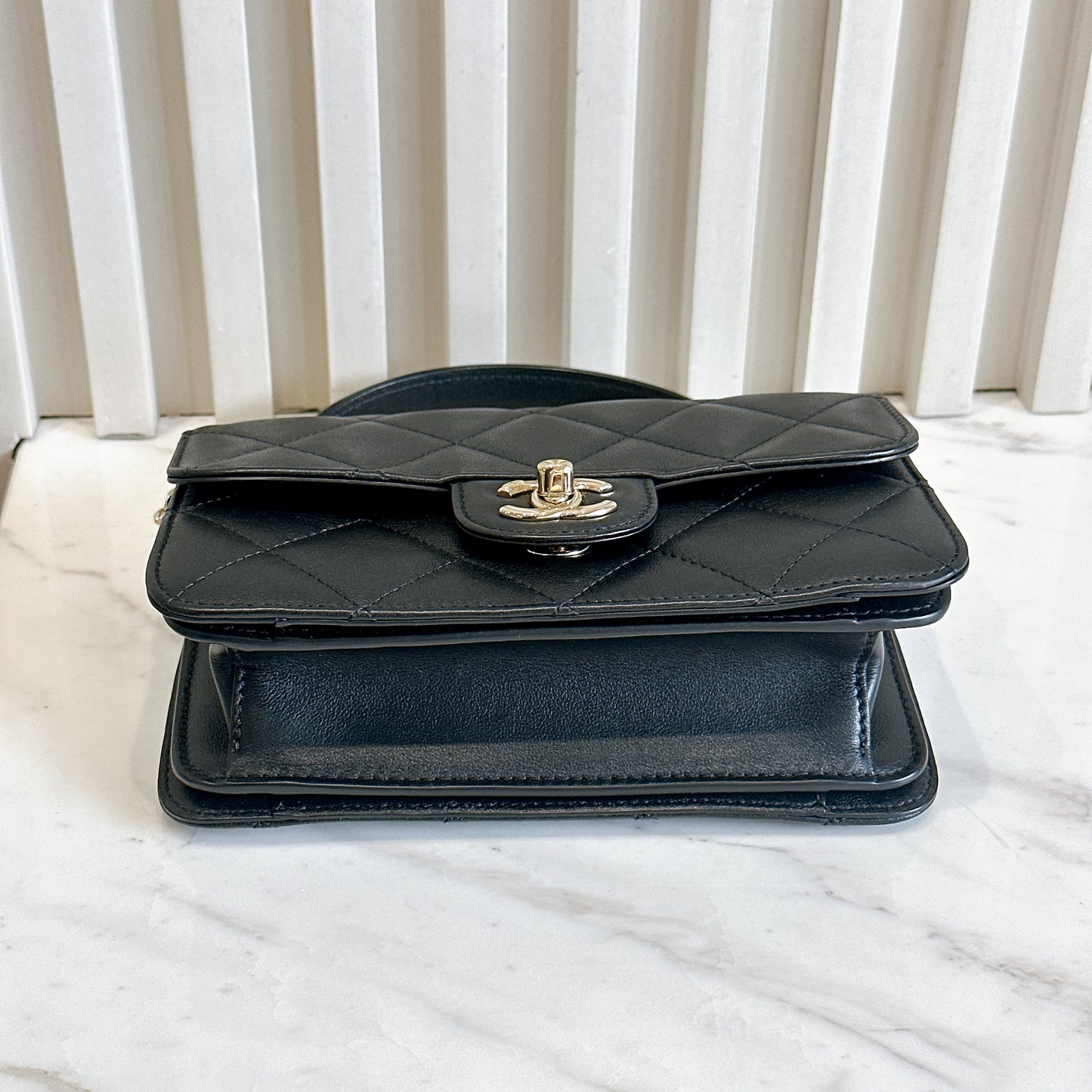 Chanel 21B Top Handle Quilted Black Flap Bag