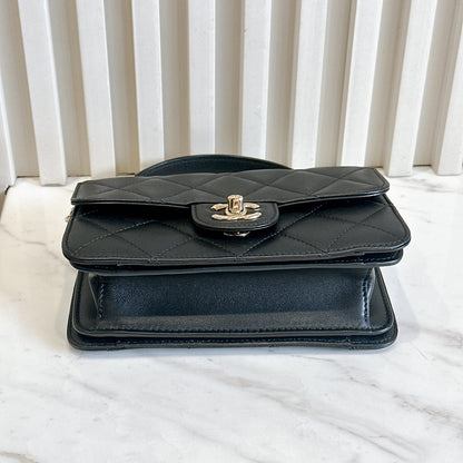 Chanel 21B Top Handle Quilted Black Flap Bag