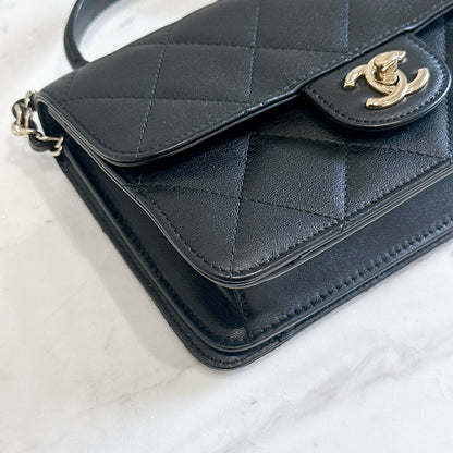 Chanel 21B Top Handle Quilted Black Flap Bag