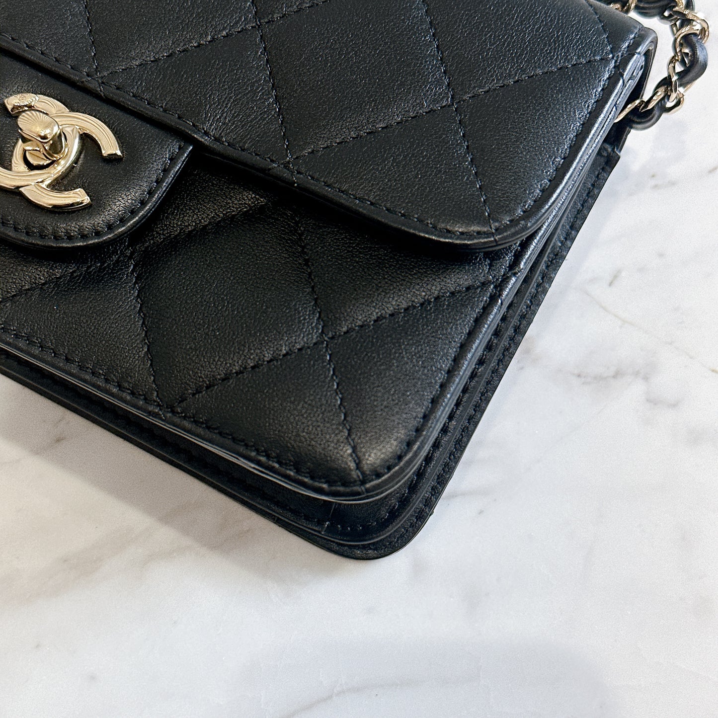Chanel 21B Top Handle Quilted Black Flap Bag