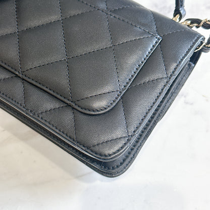 Chanel 21B Top Handle Quilted Black Flap Bag