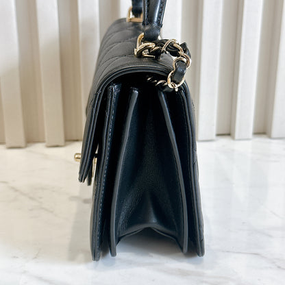 Chanel 21B Top Handle Quilted Black Flap Bag