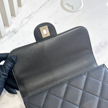 Chanel 21B Top Handle Quilted Black Flap Bag