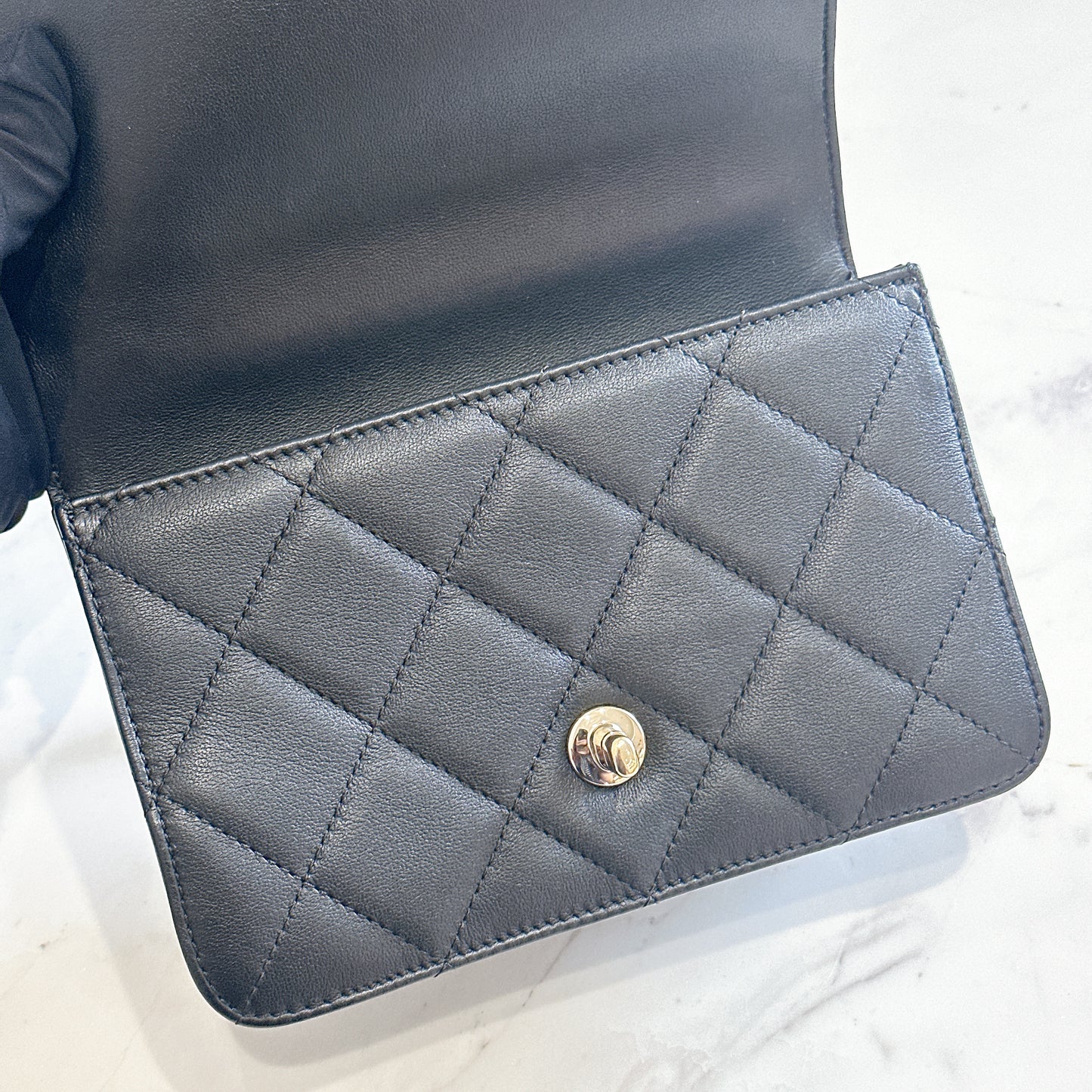Chanel 21B Top Handle Quilted Black Flap Bag