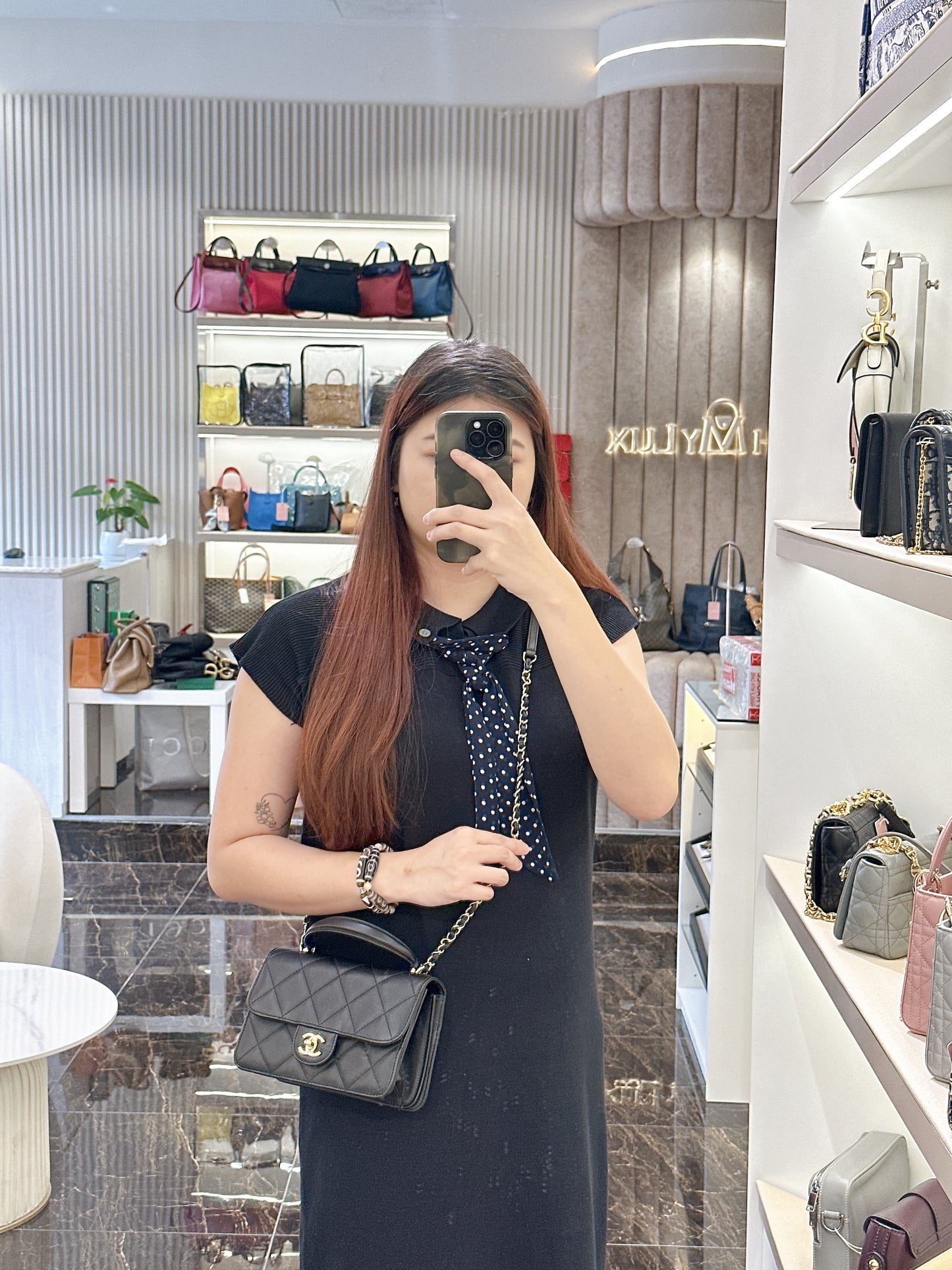 Chanel 21B Top Handle Quilted Black Flap Bag