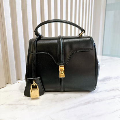 Celine Mini 16 Satinated Calfskin in Black