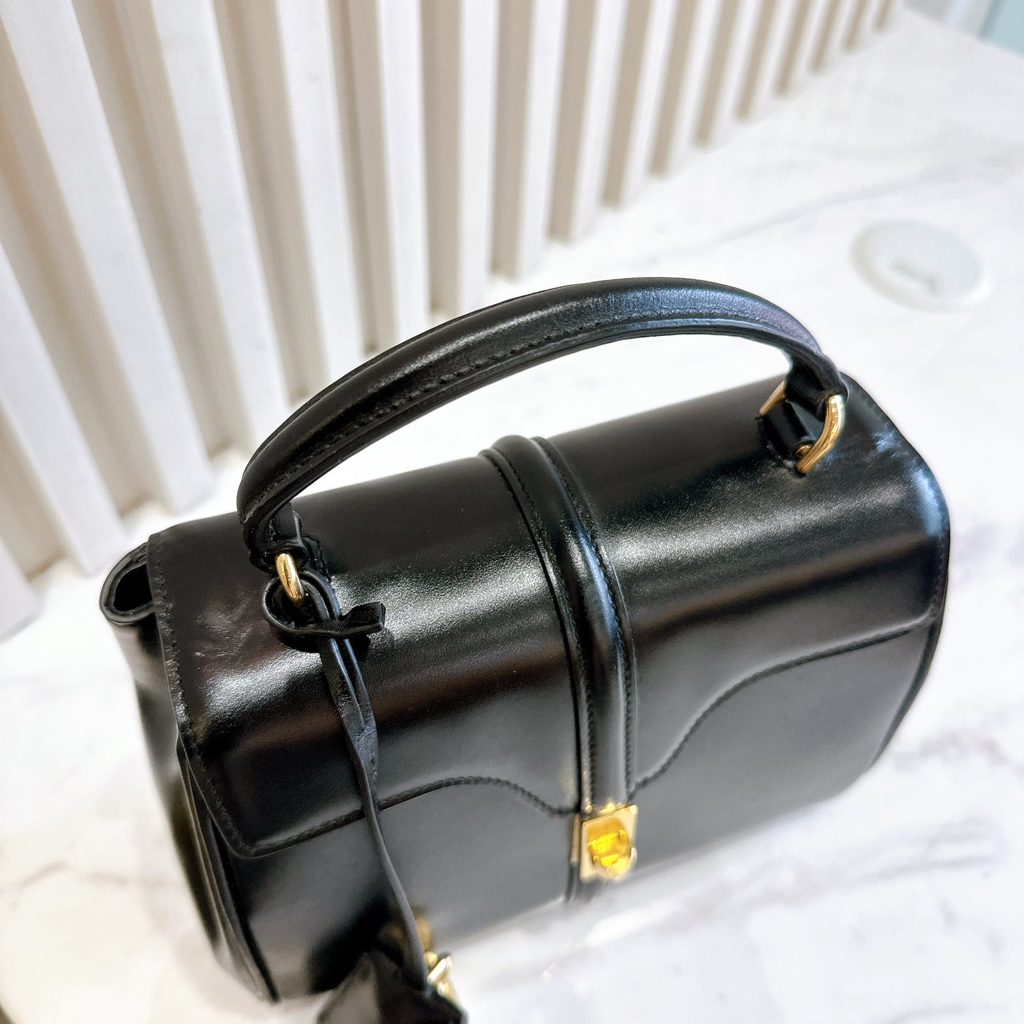 Celine Mini 16 Satinated Calfskin in Black
