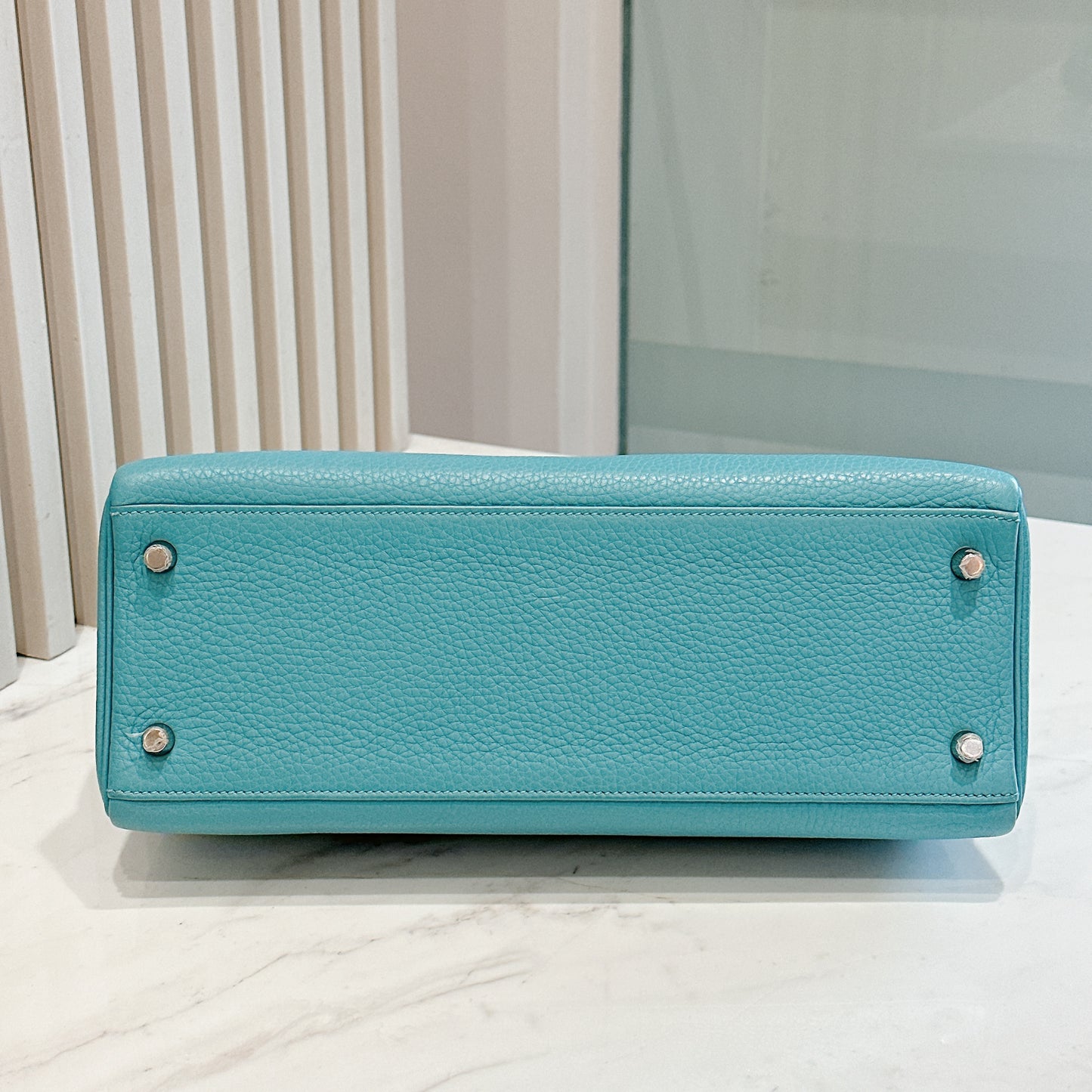 Hermes Kelly 32 Blue Atoll Clemence Leather SHW