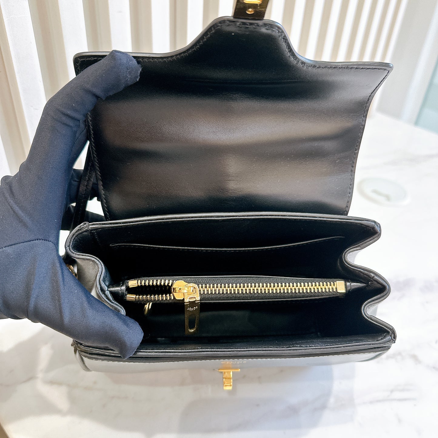 Celine Mini 16 Satinated Calfskin in Black