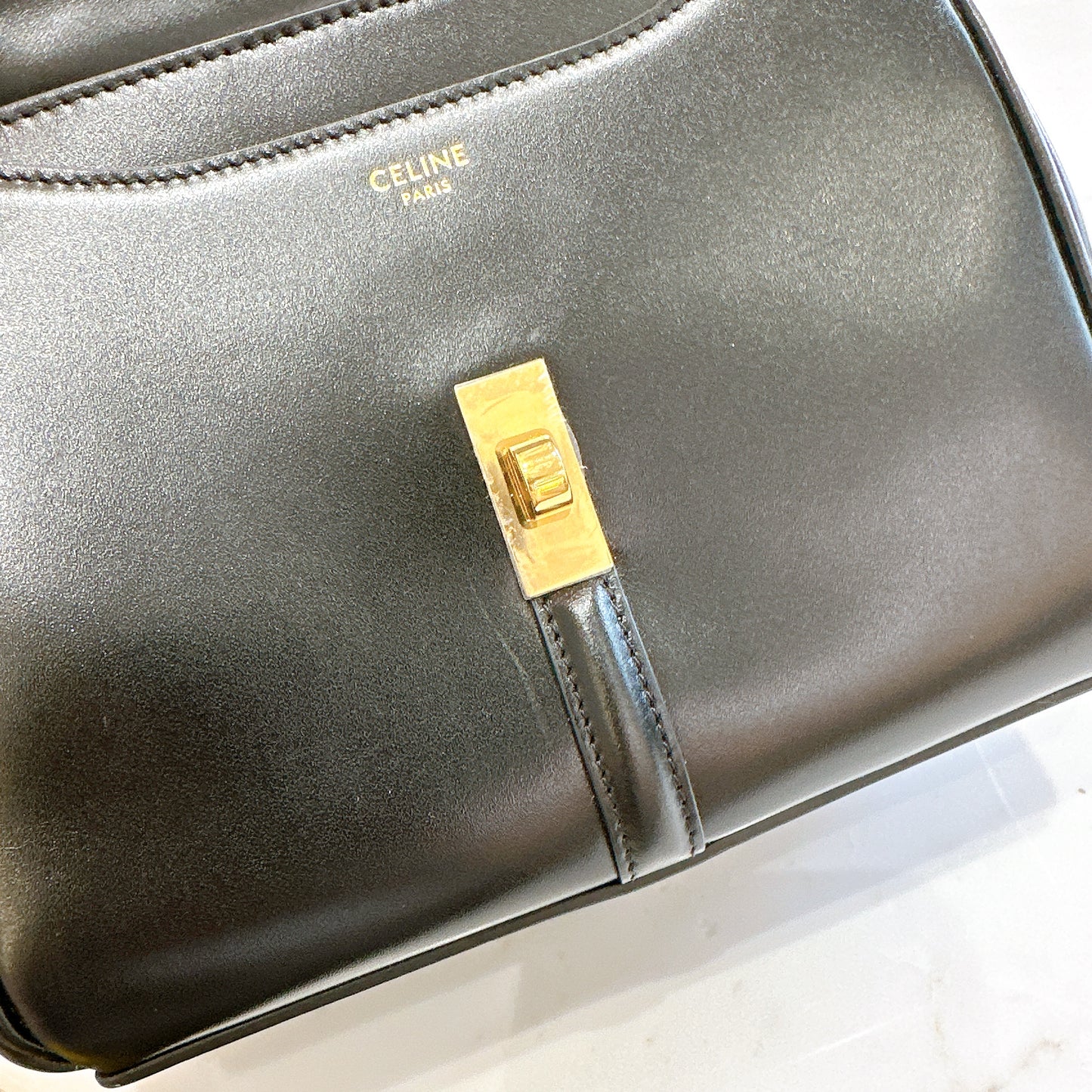 Celine Mini 16 Satinated Calfskin in Black