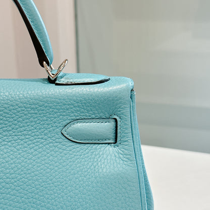 Hermes Kelly 32 Blue Atoll Clemence Leather SHW