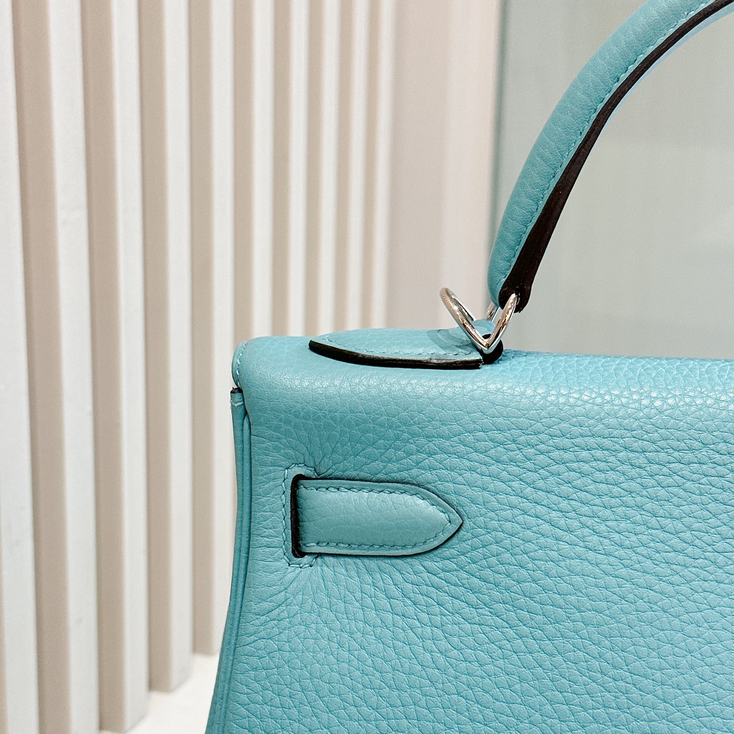 Hermes Kelly 32 Blue Atoll Clemence Leather SHW