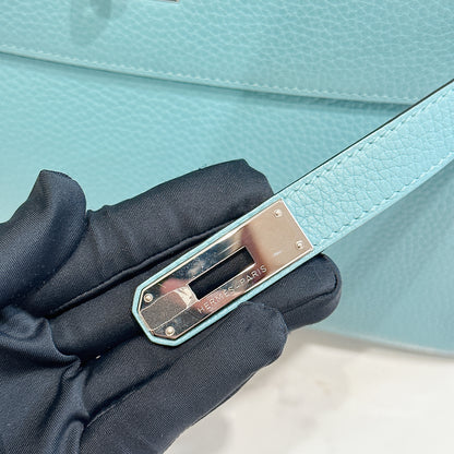 Hermes Kelly 32 Blue Atoll Clemence Leather SHW