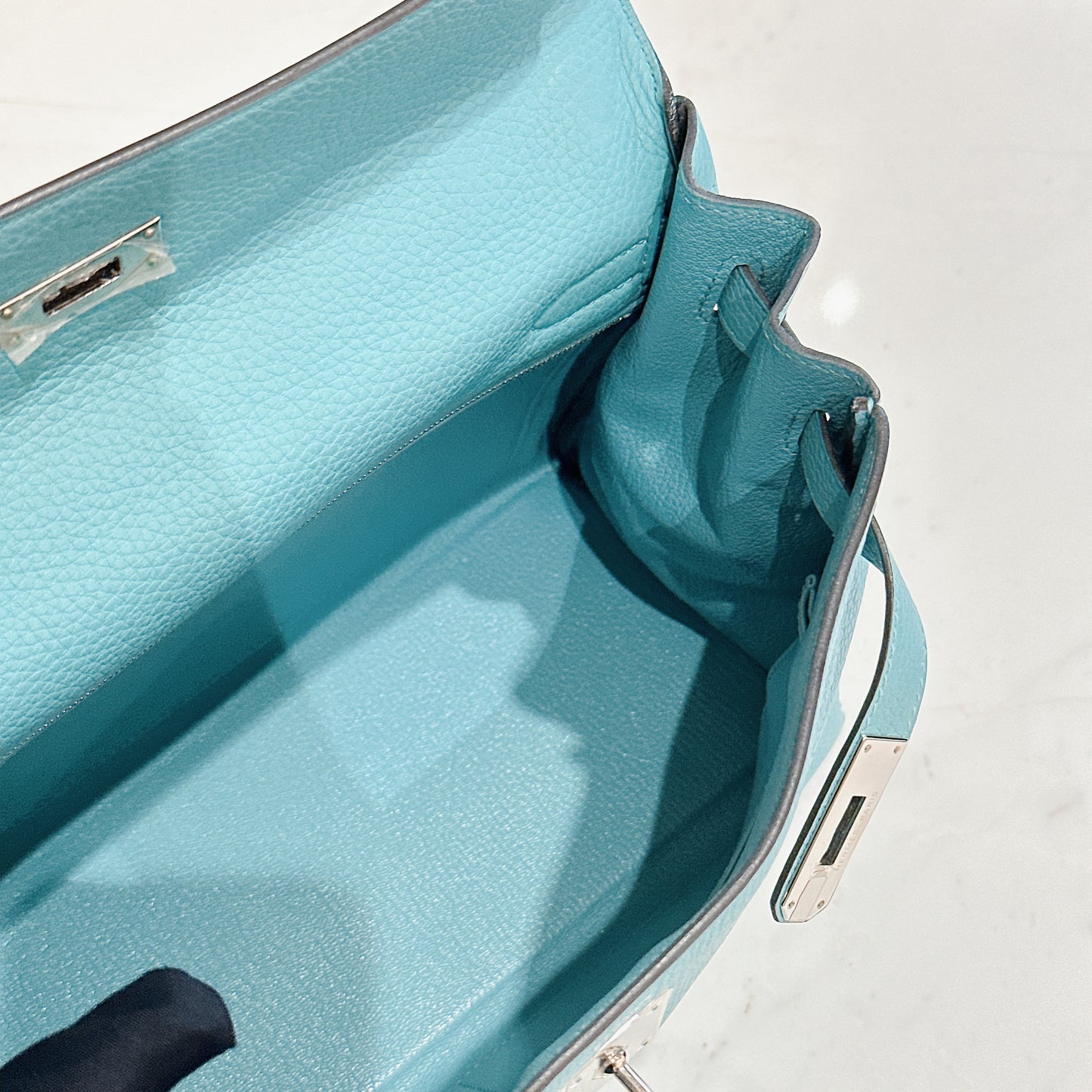 Hermes Kelly 32 Blue Atoll Clemence Leather SHW