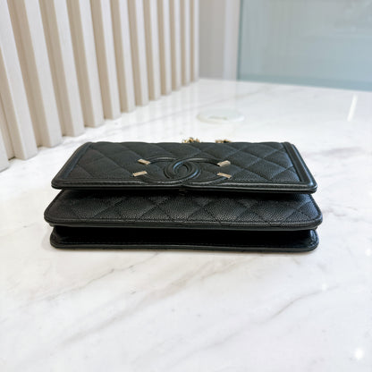 Chanel Filigree Chain Wallet in Black