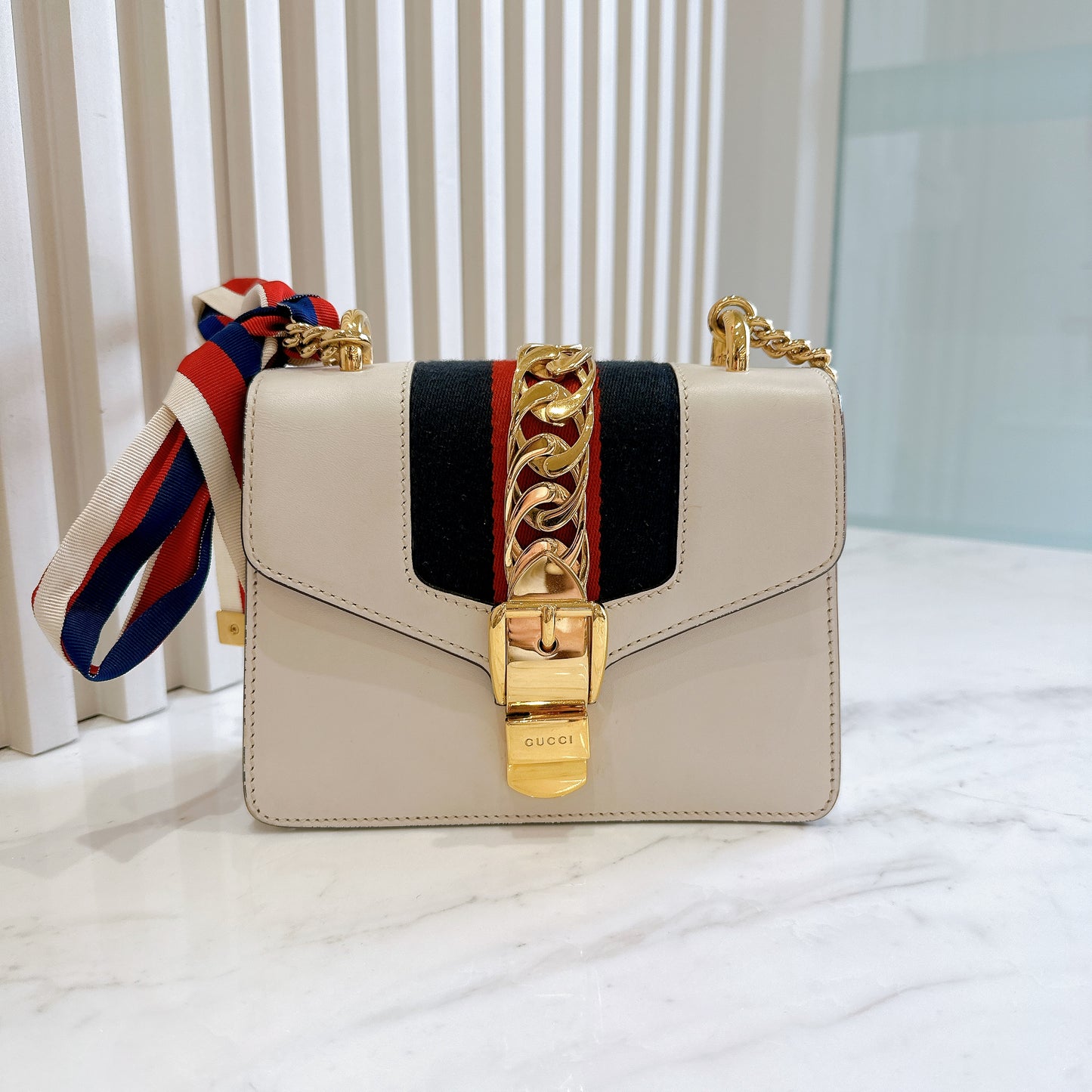 Gucci Sylvie White Mini Chain Bag