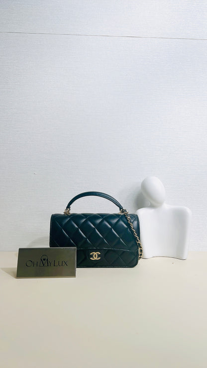 Chanel Top Handle Phone Holder in Black Lambskin