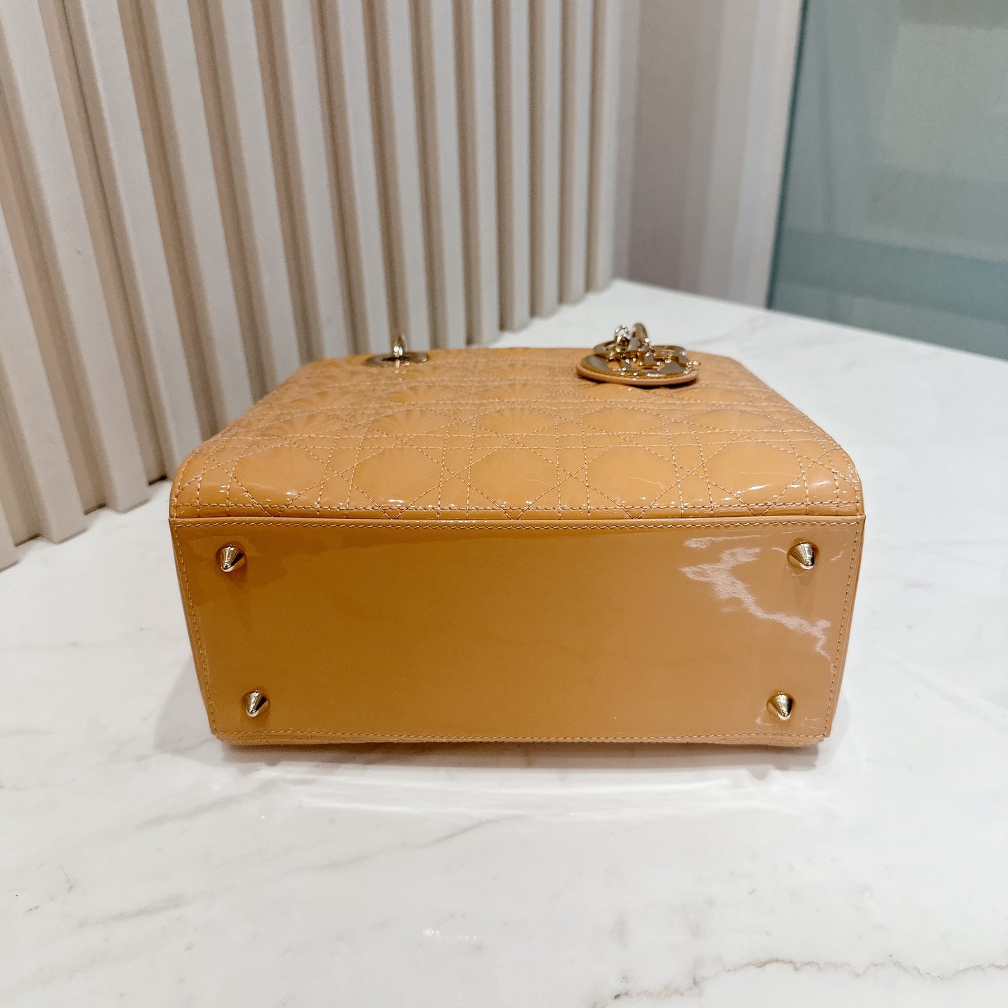 Lady Dior Medium in Beige Patent GHW