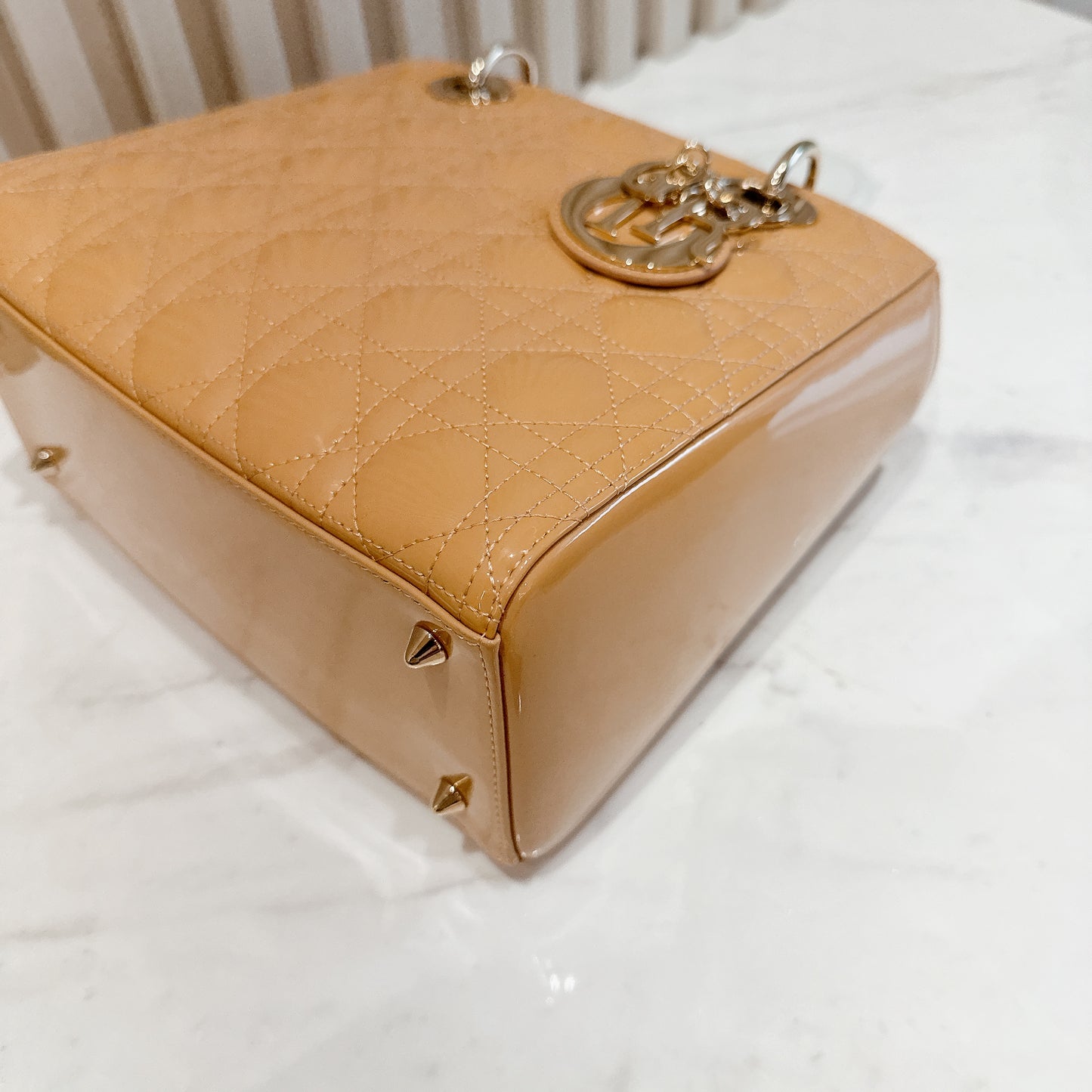 Lady Dior Medium in Beige Patent GHW