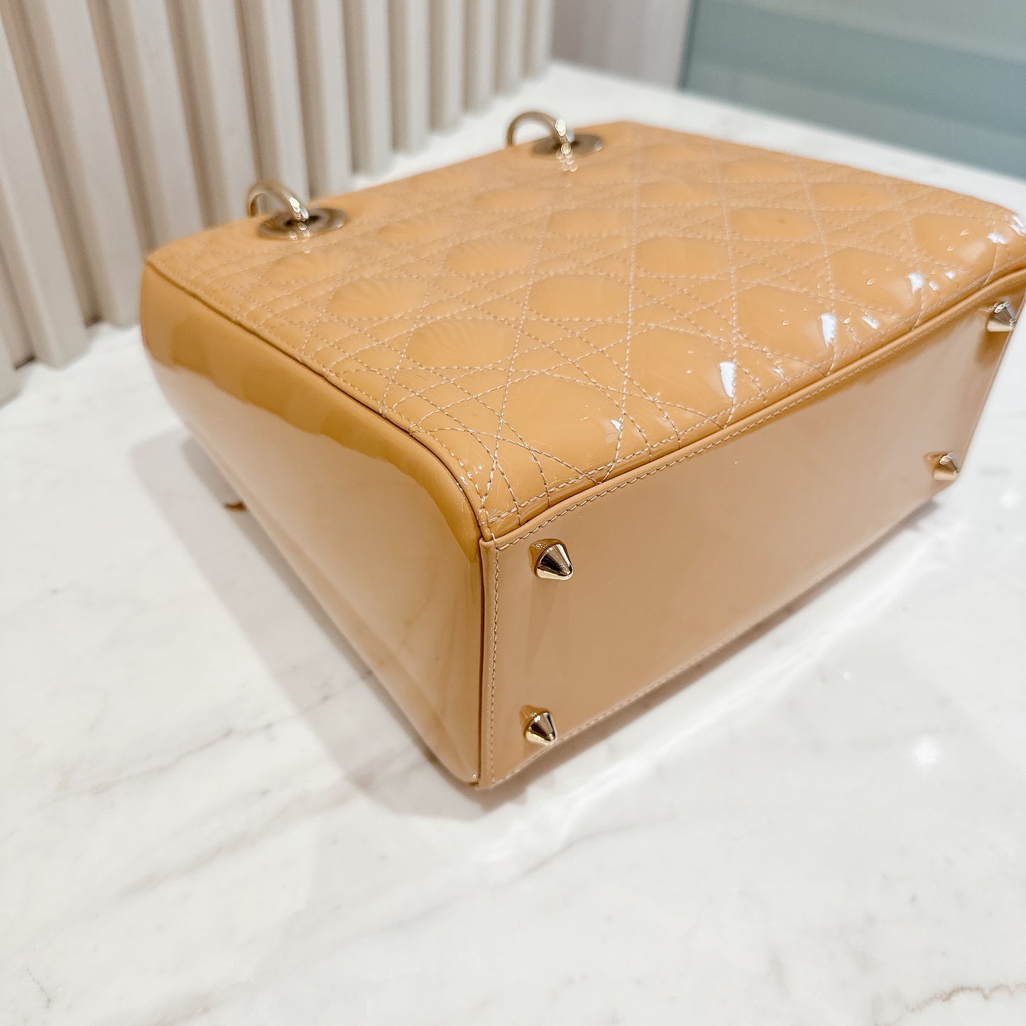Lady Dior Medium in Beige Patent GHW