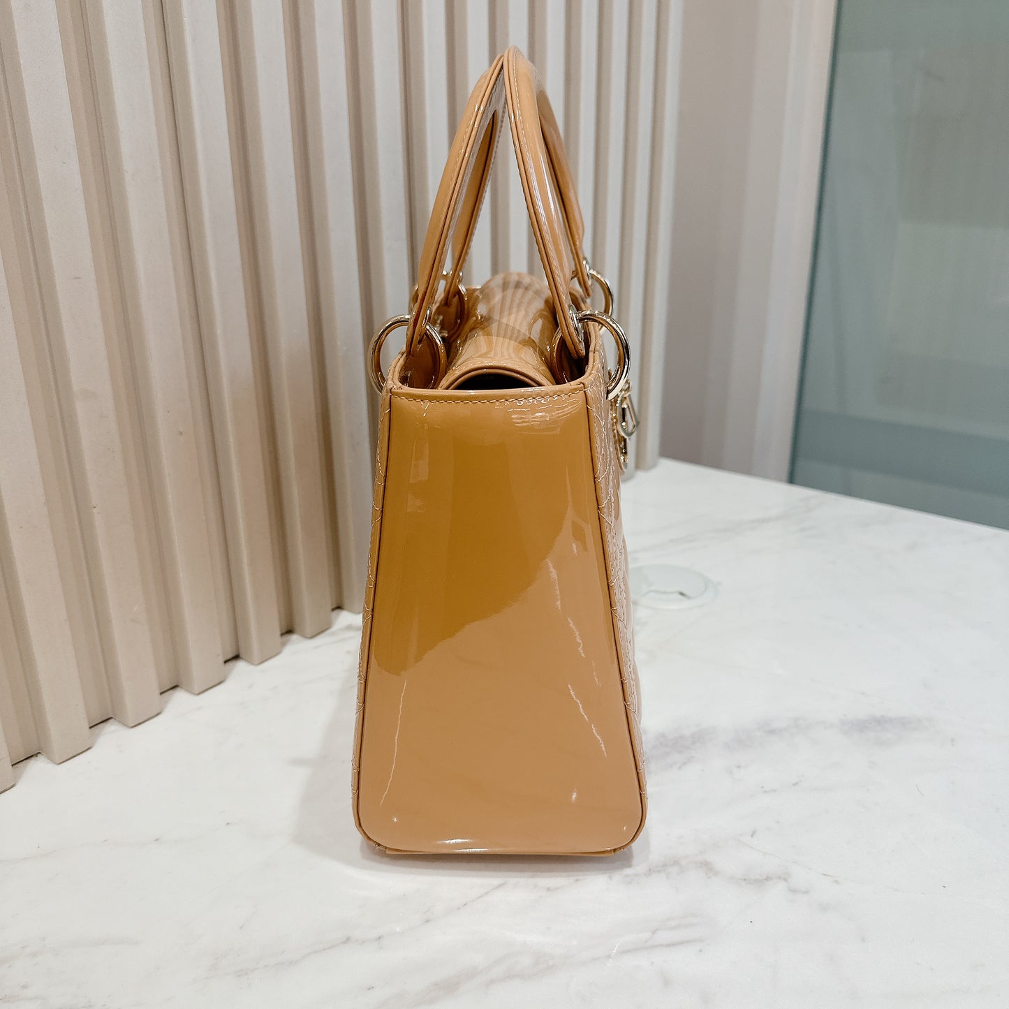 Lady Dior Medium in Beige Patent GHW