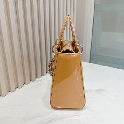 Lady Dior Medium in Beige Patent GHW