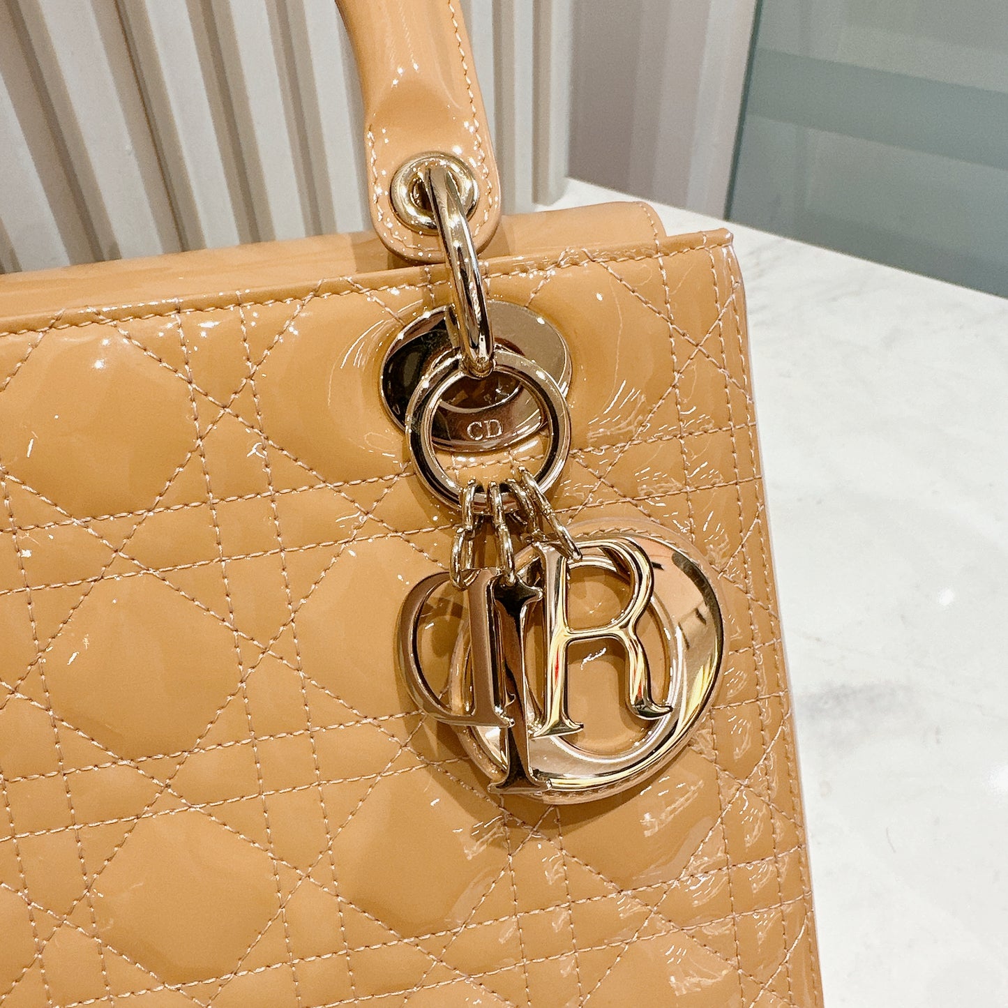 Lady Dior Medium in Beige Patent GHW