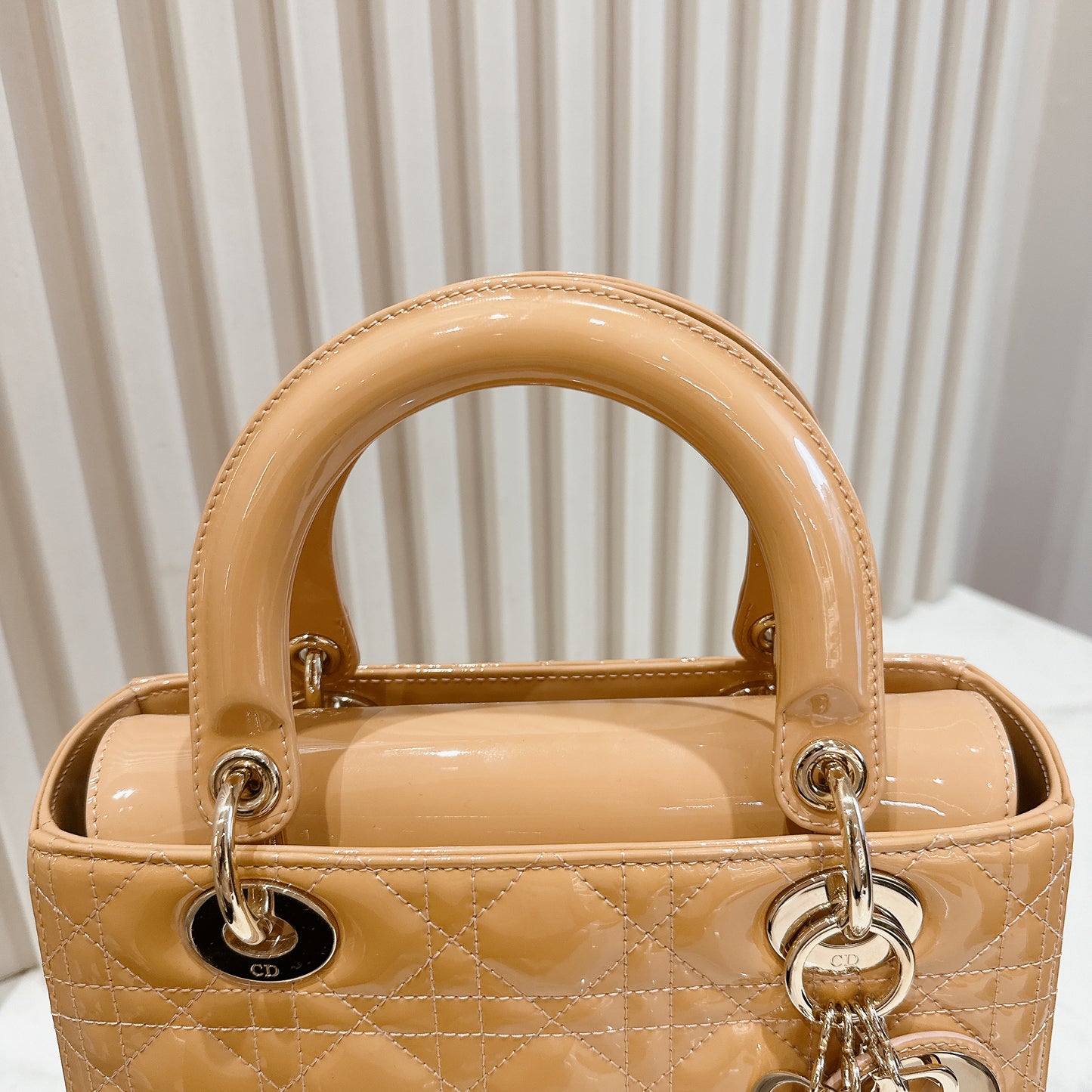 Lady Dior Medium in Beige Patent GHW