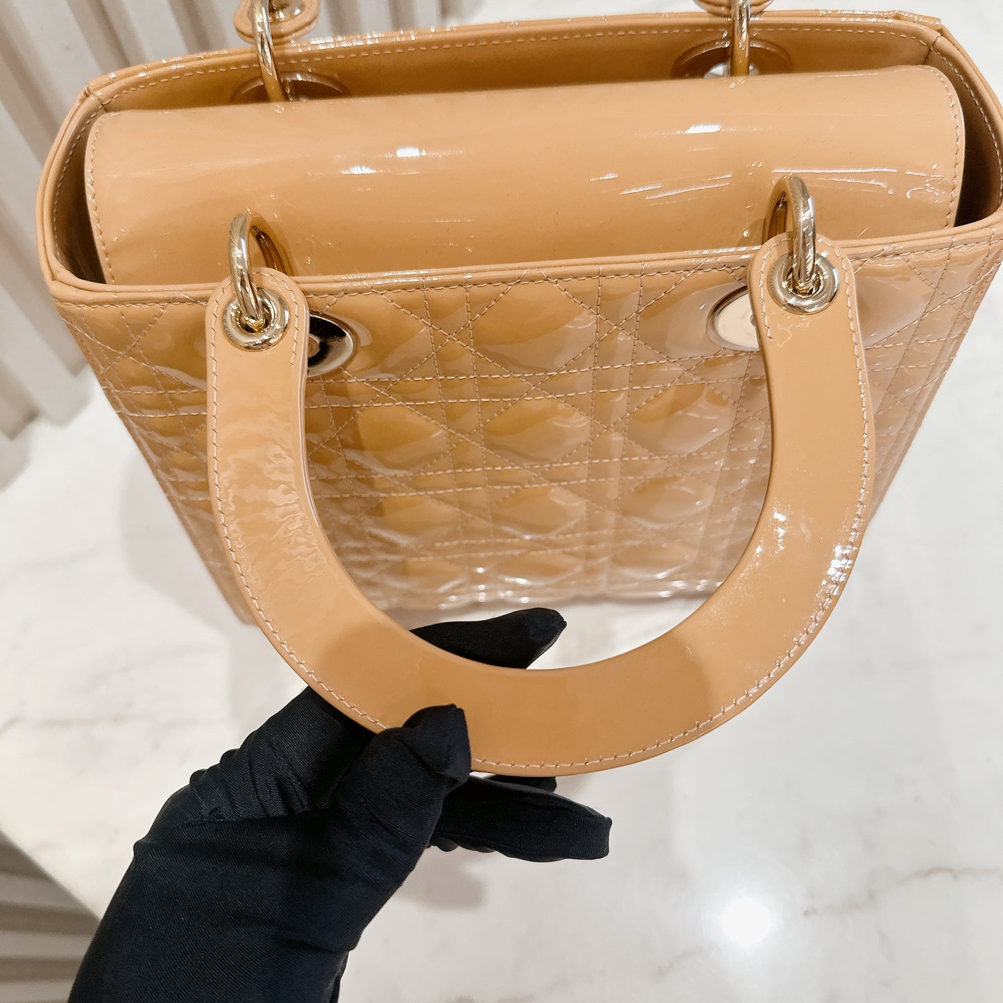 Lady Dior Medium in Beige Patent GHW