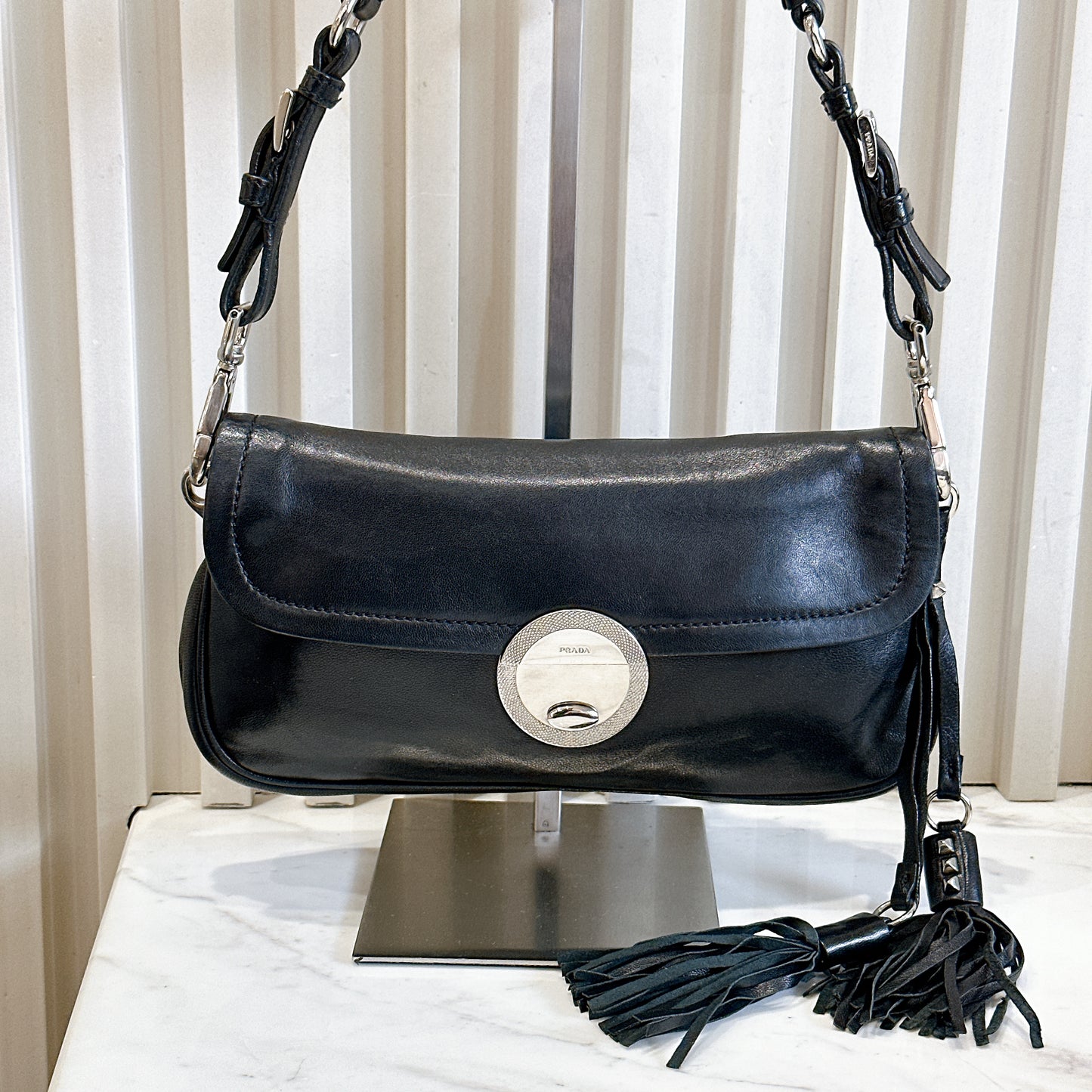 Prada Tassel Baguette in Black Nappa Leather