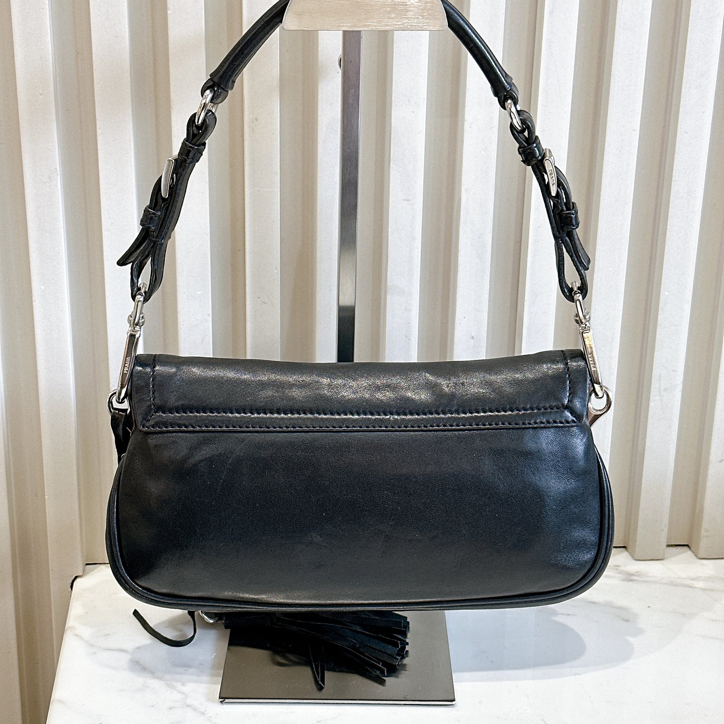 Prada Tassel Baguette in Black Nappa Leather