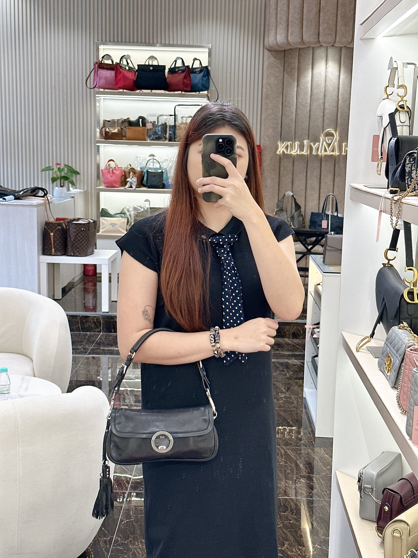 Prada Tassel Baguette in Black Nappa Leather