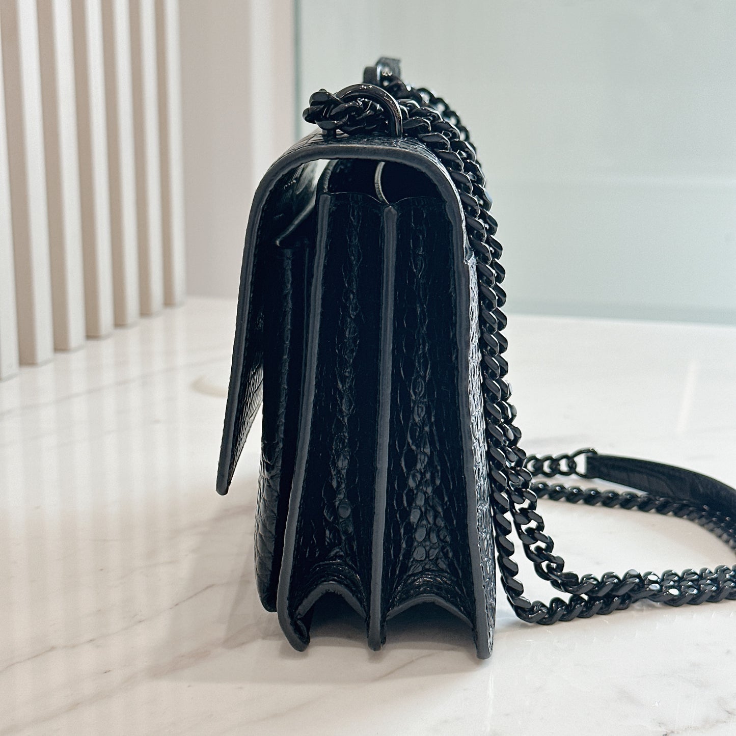YSL Sunset Medium in Black Croc Embrossed