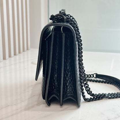YSL Sunset Medium in Black Croc Embrossed