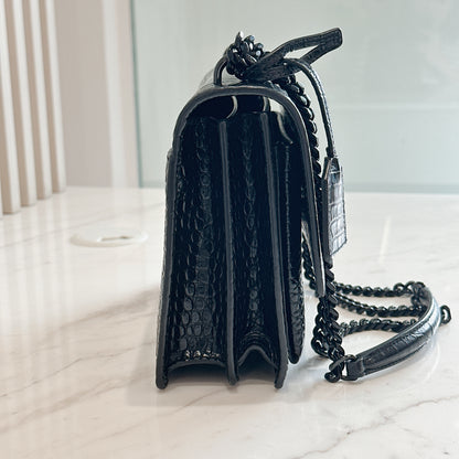 YSL Sunset Medium in Black Croc Embrossed