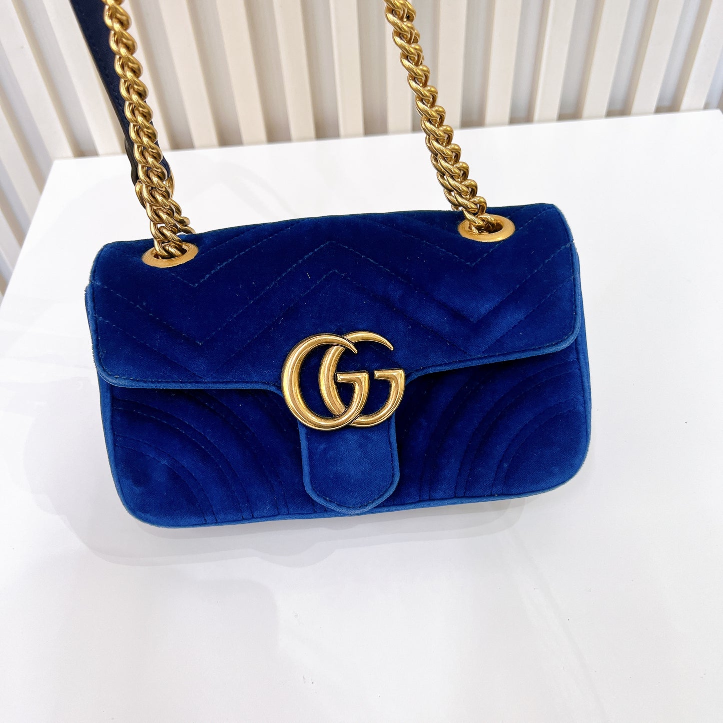 Gucci Marmont Mini Blue In Velvet