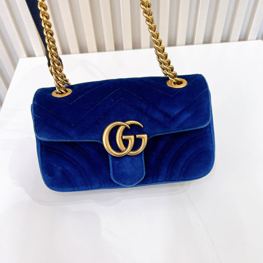 Gucci Marmont Mini Blue In Velvet